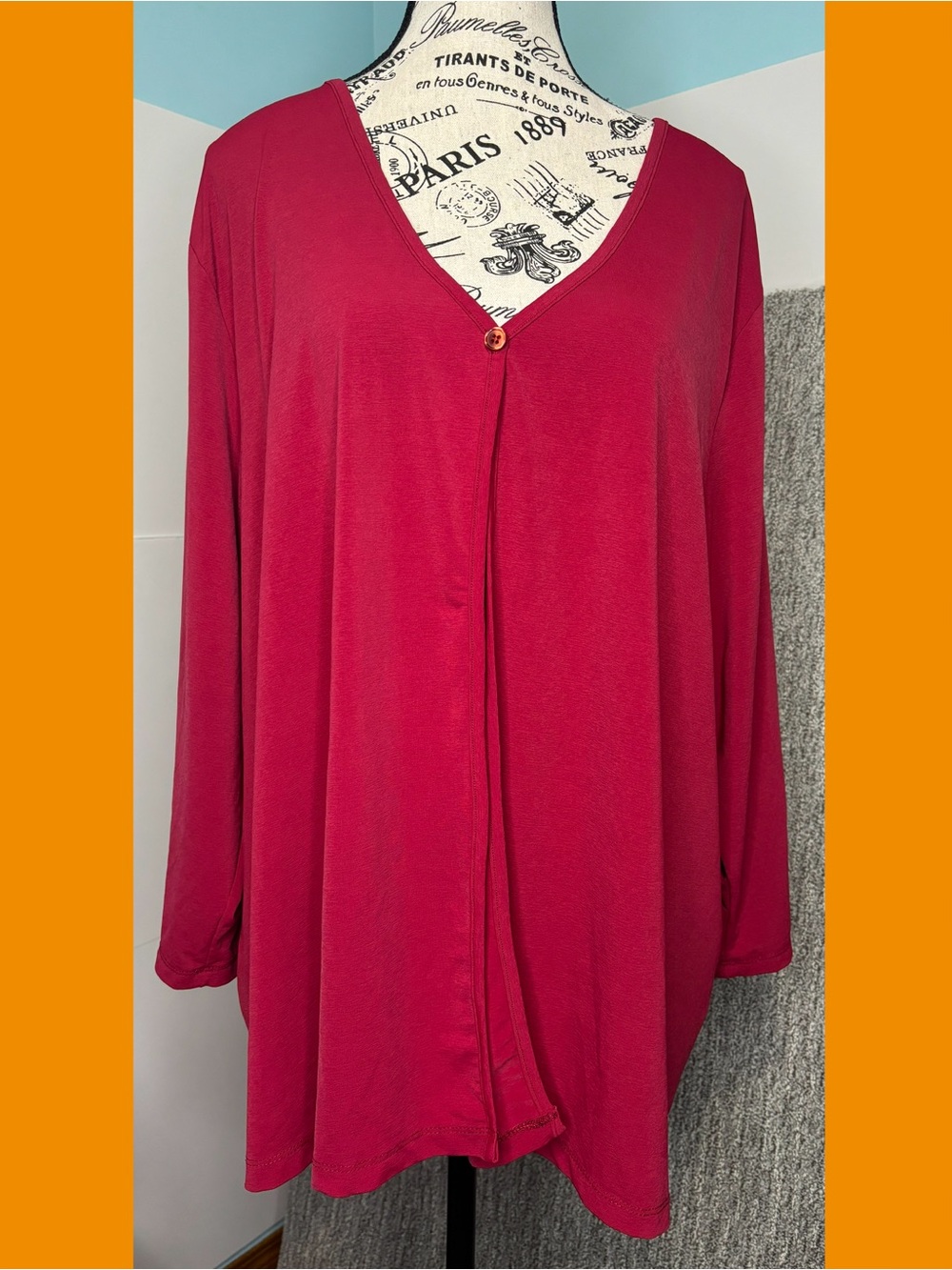 Addition Elle Women’s Plus Size Red V-Neck Single-Button Dressy Cardigan Shirt